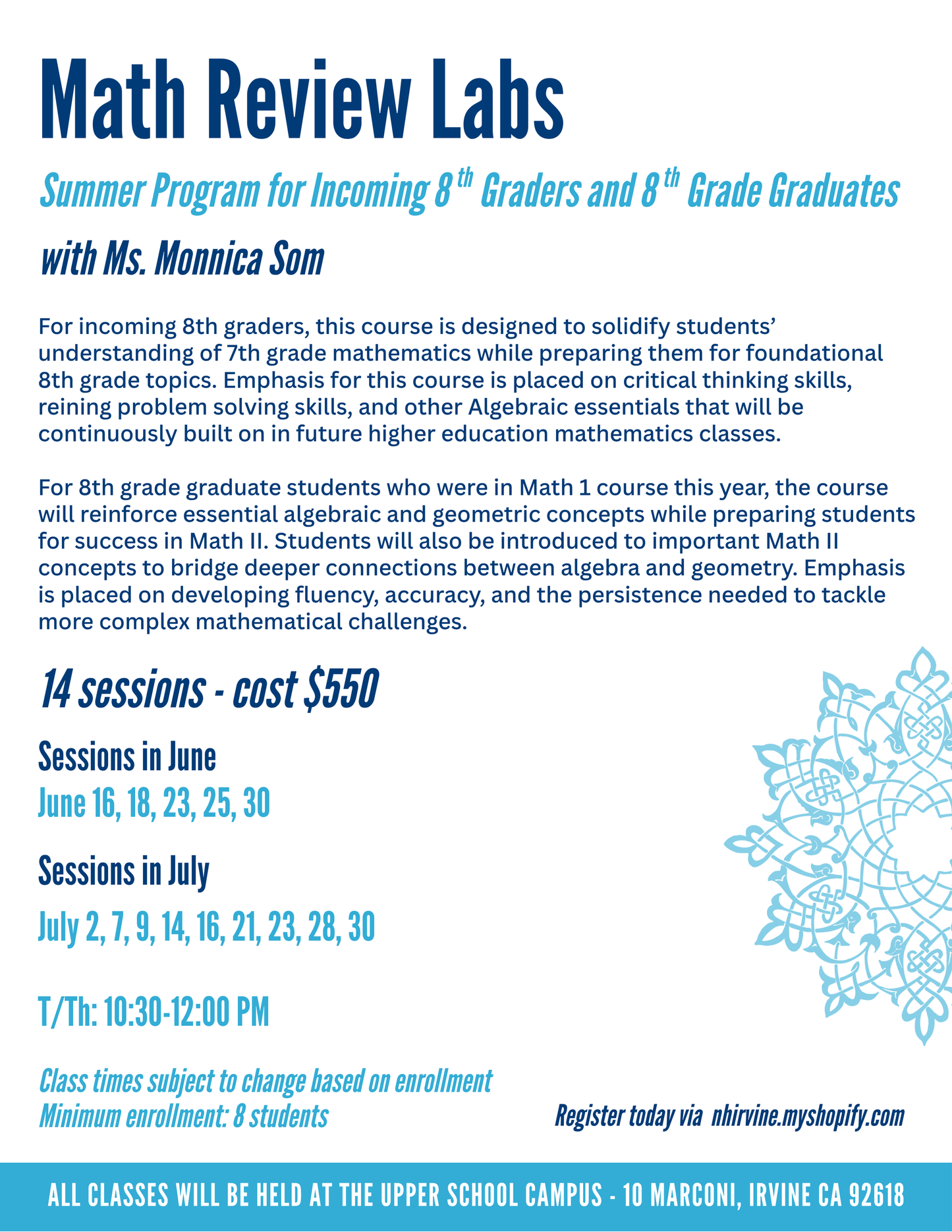 Math Review Labs - Incoming 8th Graders and 8th Grade Graduates
