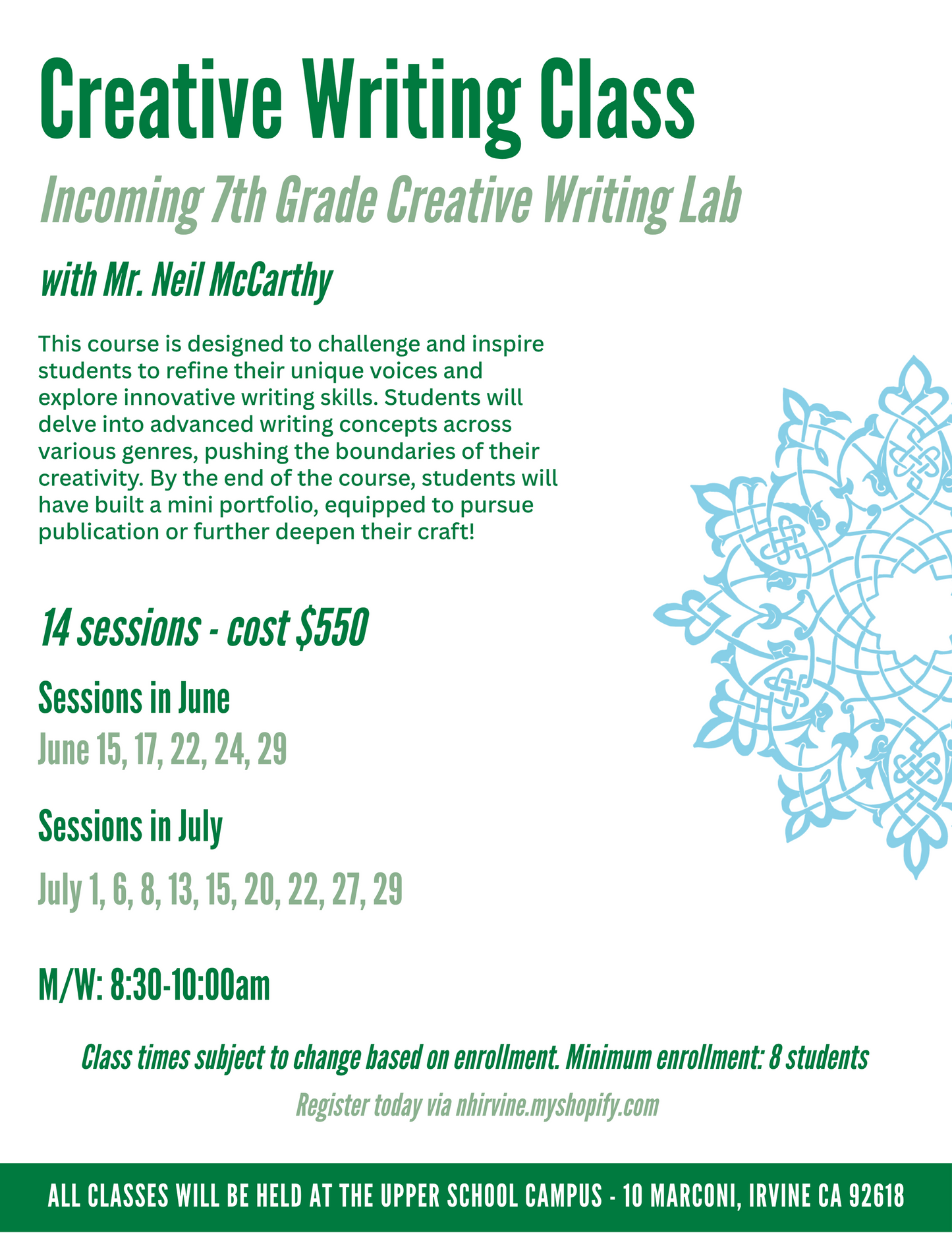 Creative Writing Class- Incoming 7th Graders
